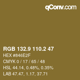 カラーコード: RGB 132.9 110.2 47 | qconv.com