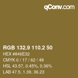 カラーコード: RGB 132.9 110.2 50 | qconv.com