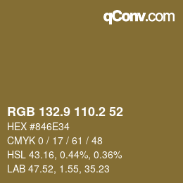 Color code: RGB 132.9 110.2 52 | qconv.com