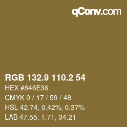 Color code: RGB 132.9 110.2 54 | qconv.com