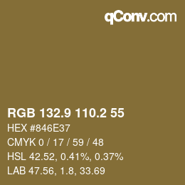 カラーコード: RGB 132.9 110.2 55 | qconv.com