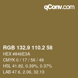 Color code: RGB 132.9 110.2 58 | qconv.com
