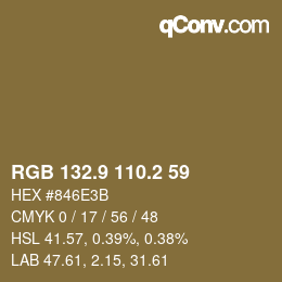 カラーコード: RGB 132.9 110.2 59 | qconv.com