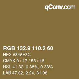 Color code: RGB 132.9 110.2 60 | qconv.com