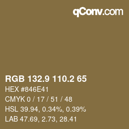 Farbcode: RGB 132.9 110.2 65 | qconv.com