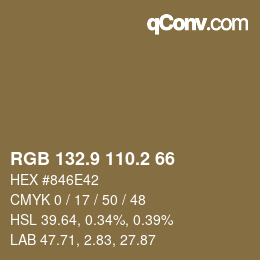 Código de color: RGB 132.9 110.2 66 | qconv.com