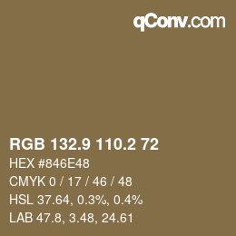 Color code: RGB 132.9 110.2 72 | qconv.com