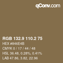 Farbcode: RGB 132.9 110.2 75 | qconv.com