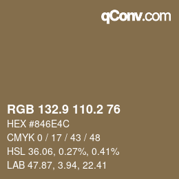 Color code: RGB 132.9 110.2 76 | qconv.com