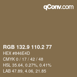Color code: RGB 132.9 110.2 77 | qconv.com