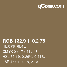 Color code: RGB 132.9 110.2 78 | qconv.com