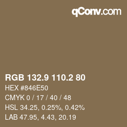 Color code: RGB 132.9 110.2 80 | qconv.com