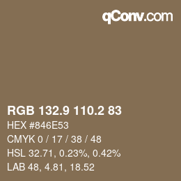 Color code: RGB 132.9 110.2 83 | qconv.com