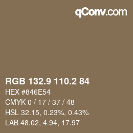 Color code: RGB 132.9 110.2 84 | qconv.com