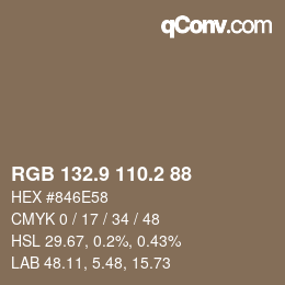Farbcode: RGB 132.9 110.2 88 | qconv.com