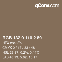 Color code: RGB 132.9 110.2 89 | qconv.com