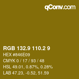 カラーコード: RGB 132.9 110.2 9 | qconv.com