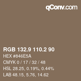 Color code: RGB 132.9 110.2 90 | qconv.com