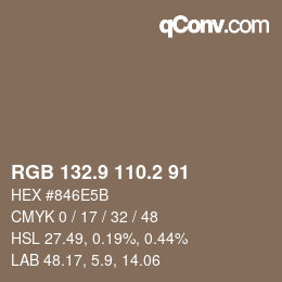 Color code: RGB 132.9 110.2 91 | qconv.com