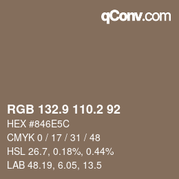 Código de color: RGB 132.9 110.2 92 | qconv.com