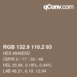 カラーコード: RGB 132.9 110.2 93 | qconv.com
