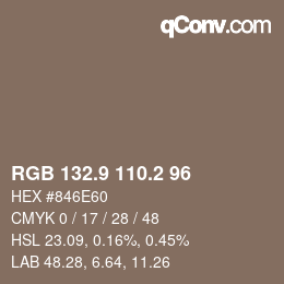 Farbcode: RGB 132.9 110.2 96 | qconv.com