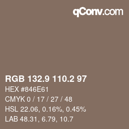 Farbcode: RGB 132.9 110.2 97 | qconv.com