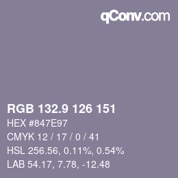 Color code: RGB 132.9 126 151 | qconv.com