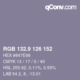 カラーコード: RGB 132.9 126 152 | qconv.com