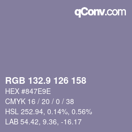 カラーコード: RGB 132.9 126 158 | qconv.com