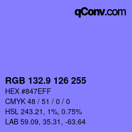 カラーコード: RGB 132.9 126 255 | qconv.com
