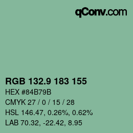 カラーコード: RGB 132.9 183 155 | qconv.com