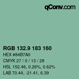 カラーコード: RGB 132.9 183 160 | qconv.com