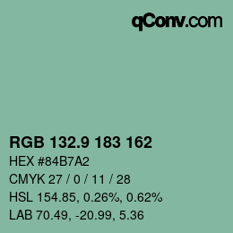 カラーコード: RGB 132.9 183 162 | qconv.com