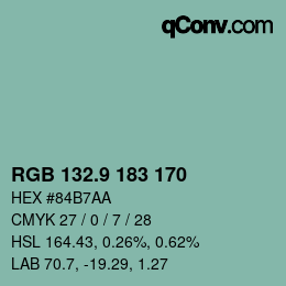 カラーコード: RGB 132.9 183 170 | qconv.com
