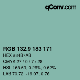 カラーコード: RGB 132.9 183 171 | qconv.com