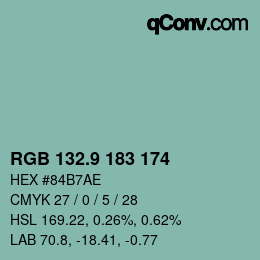 カラーコード: RGB 132.9 183 174 | qconv.com