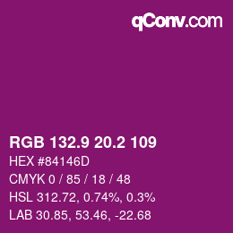 カラーコード: RGB 132.9 20.2 109 | qconv.com