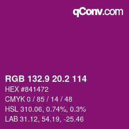 カラーコード: RGB 132.9 20.2 114 | qconv.com