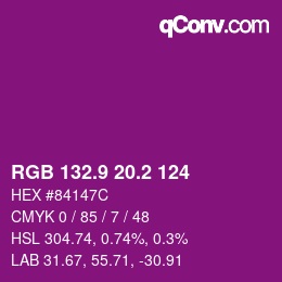 カラーコード: RGB 132.9 20.2 124 | qconv.com