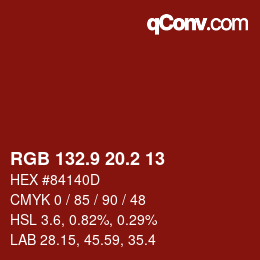 カラーコード: RGB 132.9 20.2 13 | qconv.com
