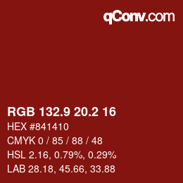 カラーコード: RGB 132.9 20.2 16 | qconv.com
