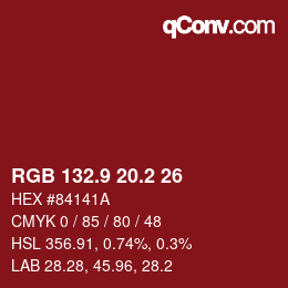 カラーコード: RGB 132.9 20.2 26 | qconv.com