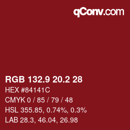 カラーコード: RGB 132.9 20.2 28 | qconv.com