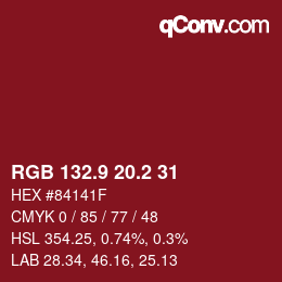 カラーコード: RGB 132.9 20.2 31 | qconv.com
