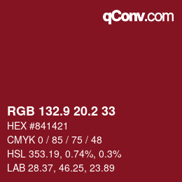 カラーコード: RGB 132.9 20.2 33 | qconv.com