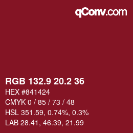 カラーコード: RGB 132.9 20.2 36 | qconv.com