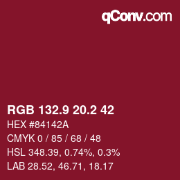 カラーコード: RGB 132.9 20.2 42 | qconv.com