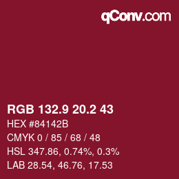 カラーコード: RGB 132.9 20.2 43 | qconv.com
