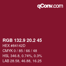 カラーコード: RGB 132.9 20.2 45 | qconv.com